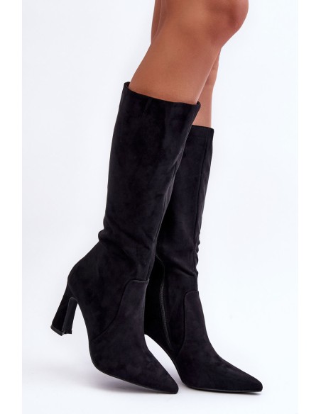 Suede Boots on Heel Black Adrolio