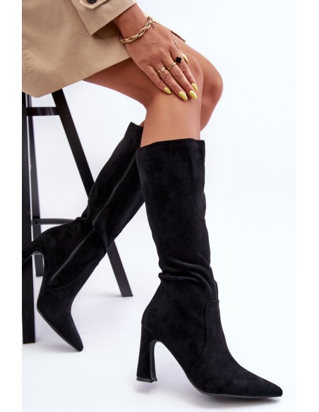 Suede Boots on Heel Black Adrolio
