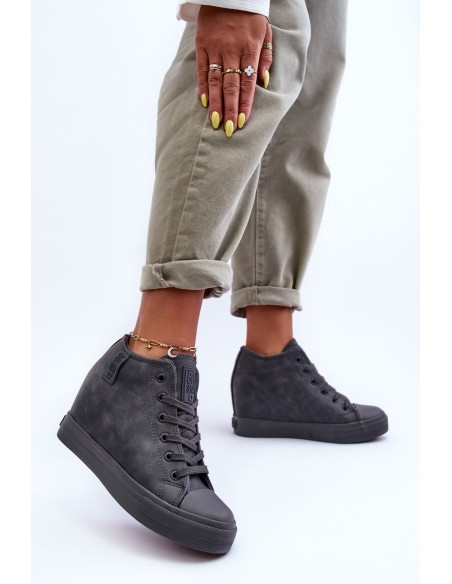 Women's Leather Sneakers On Platform Big Star MM274005 Grey