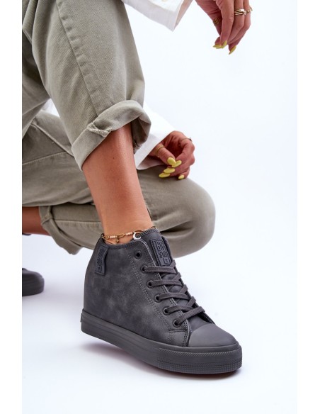 Women's Leather Sneakers On Platform Big Star MM274005 Grey