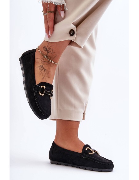 Women's Suede Moccasins with Ornament Black Dionira