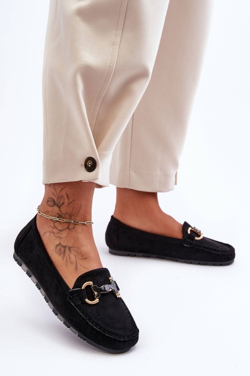 Women's Suede Moccasins with Ornament Black Dionira