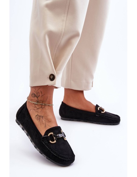 Women's Suede Moccasins with Ornament Black Dionira