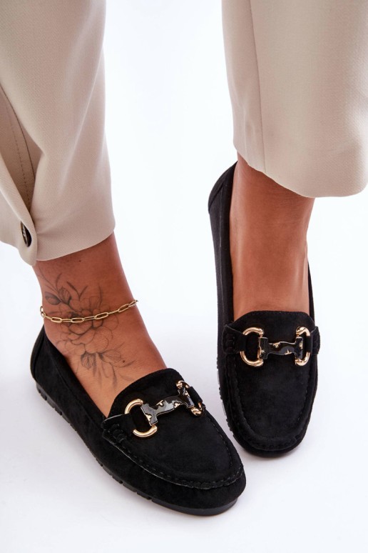Women's Suede Moccasins with Ornament Black Dionira