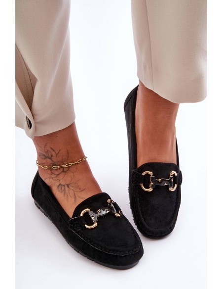 Women's Suede Moccasins with Ornament Black Dionira