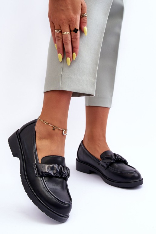 Leather Loafers Half-Boots on Flat Heel Black SBarski HY335