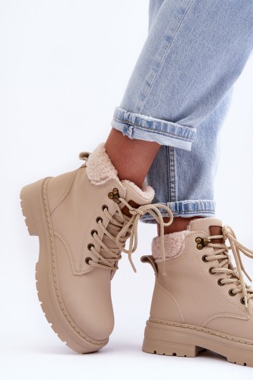 Women's Suede Trapper Boots Light Beige Jette 2