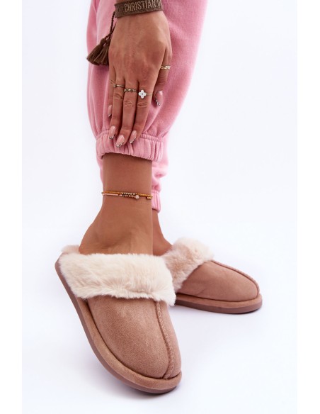 Women's Slippers with Fur Beige Pinky