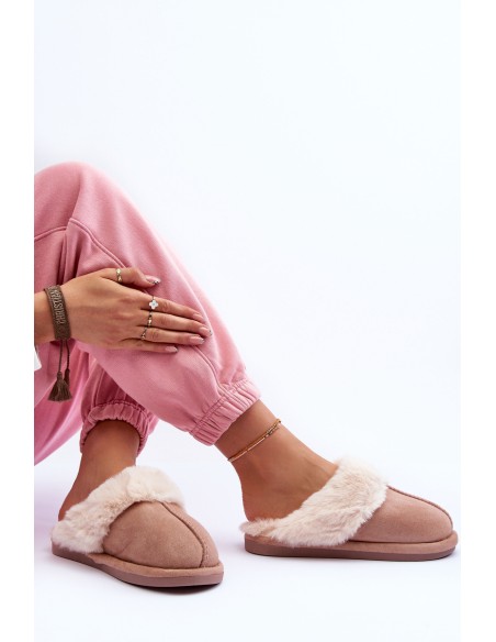 Women's Slippers with Fur Beige Pinky