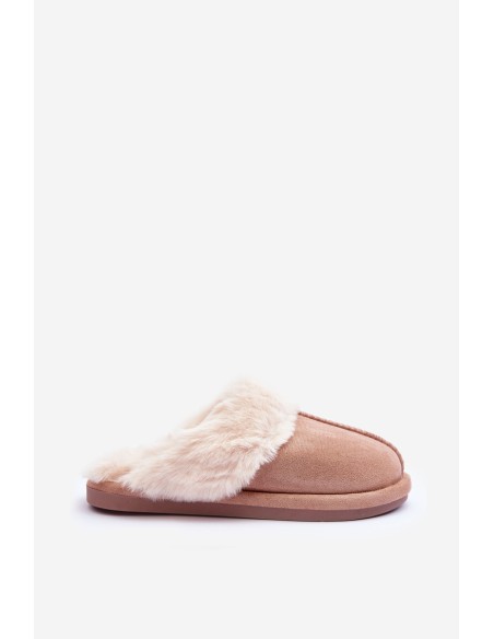 Women's Slippers with Fur Beige Pinky