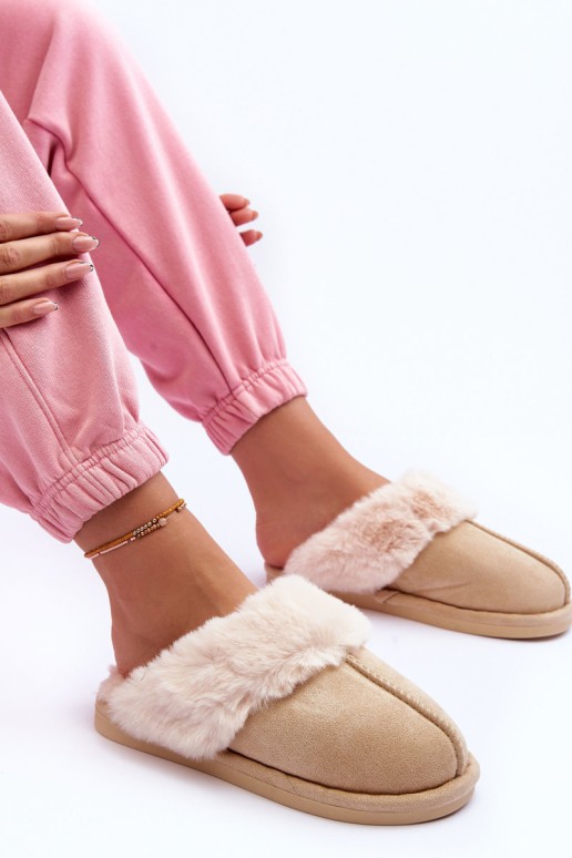 Women's Slippers with Faux Fur Light Beige Pinky