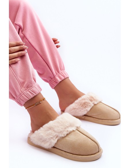 Women's Slippers with Faux Fur Light Beige Pinky