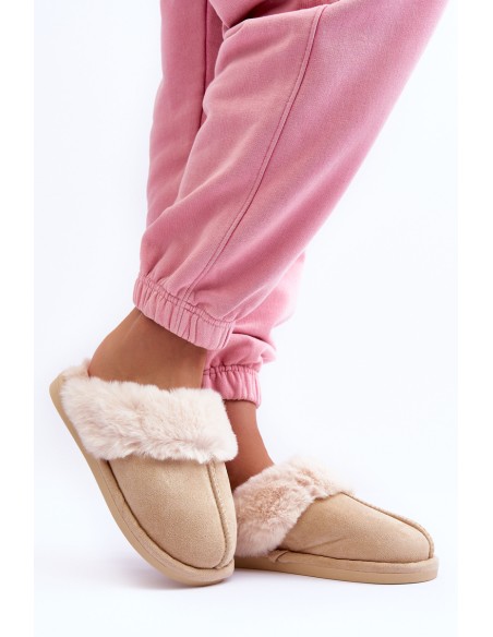 Women's Slippers with Faux Fur Light Beige Pinky