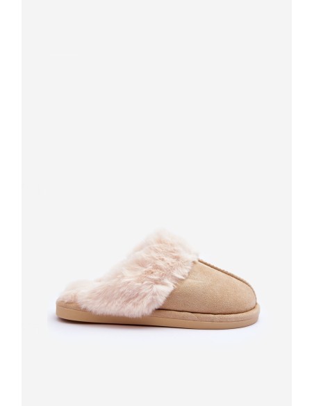 Women's Slippers with Faux Fur Light Beige Pinky