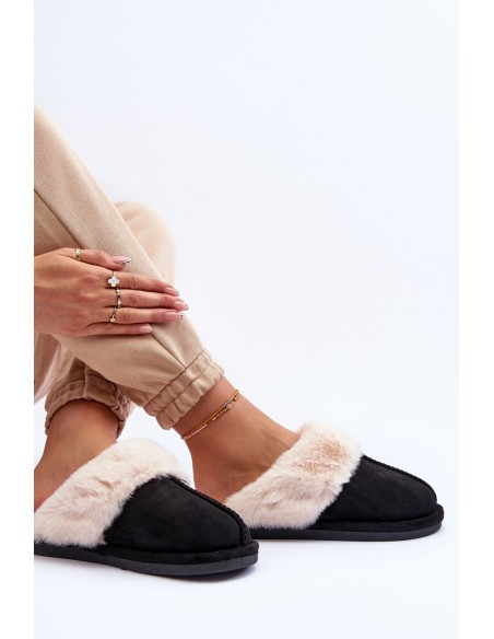 Women's Slippers with Fur Black Pinky
