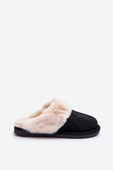 Women's Slippers with Fur Black Pinky 2