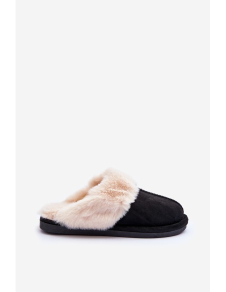 Women's Slippers with Fur Black Pinky
