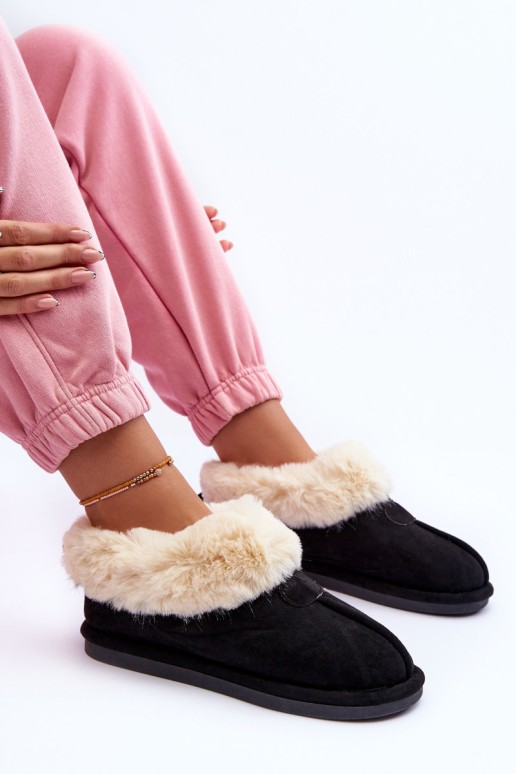 Women's Slippers With Fur Black Lanoze