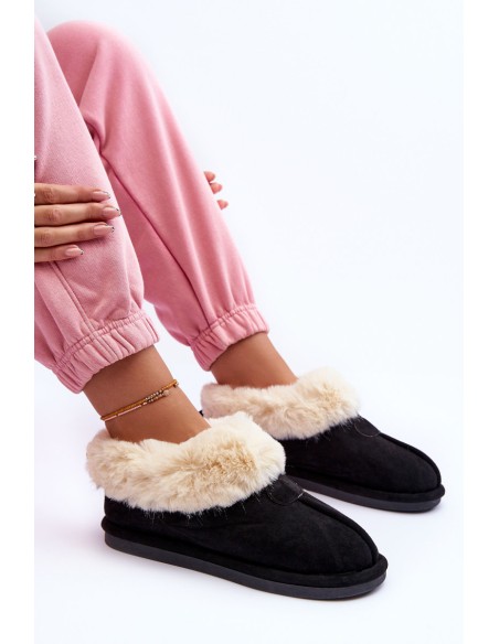 Women's Slippers With Fur Black Lanoze