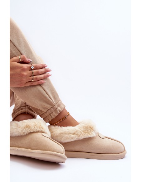 Women's Slippers With Faux Fur Light Beige Lanoze