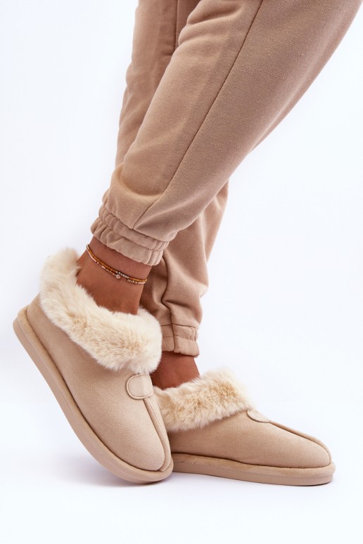 Women's Slippers With Faux Fur Light Beige Lanoze