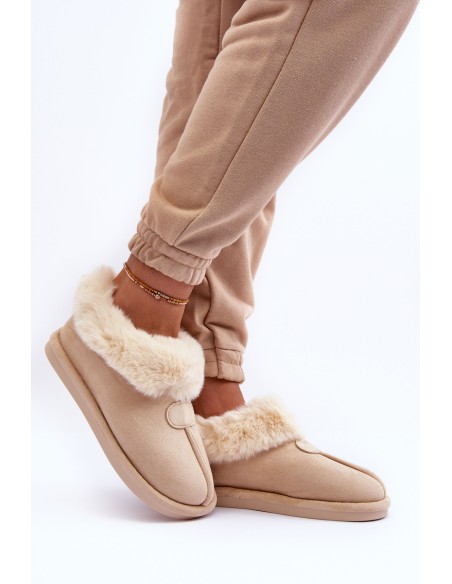 Women's Slippers With Faux Fur Light Beige Lanoze