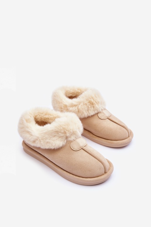 Women's Slippers With Faux Fur Light Beige Lanoze