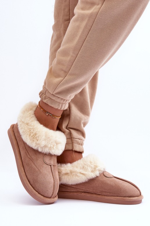 Women's Slippers With Faux Fur Beige Lanoze