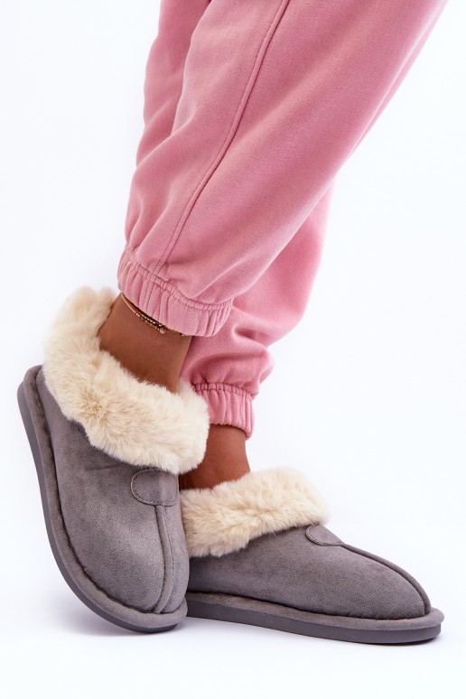 Women's Slippers With Faux Fur Gray Lanose