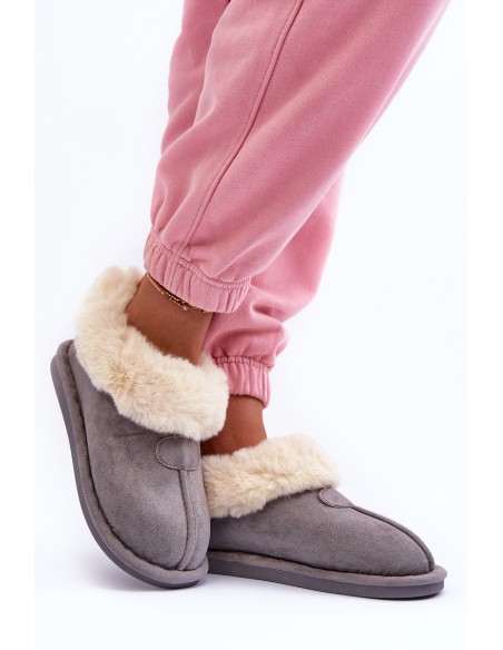 Women's Slippers With Faux Fur Gray Lanose