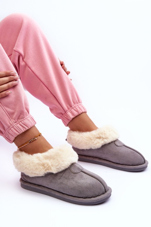 Women's Slippers With Faux Fur Gray Lanose