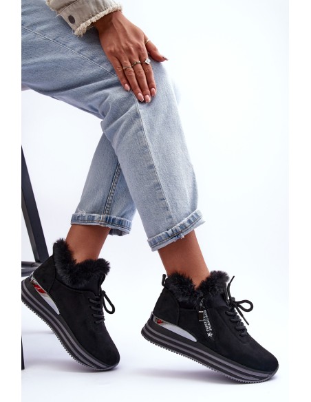 Sportiniai batai su kailiu, juodi