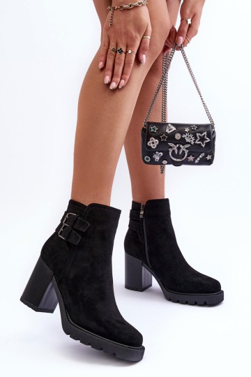 Suede Heeled Boots Black Makeline 2
