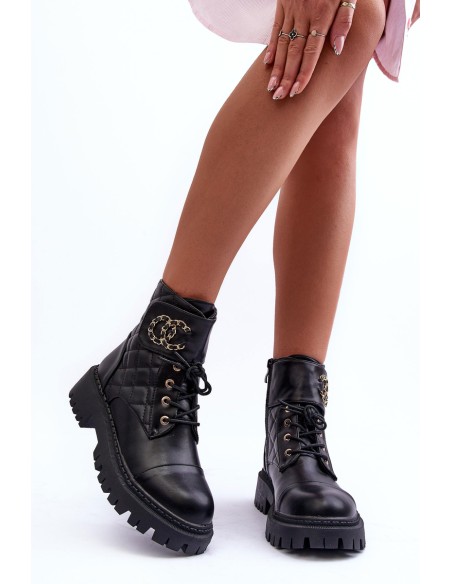 Women's Ankle Boots with Decoration Black Toye