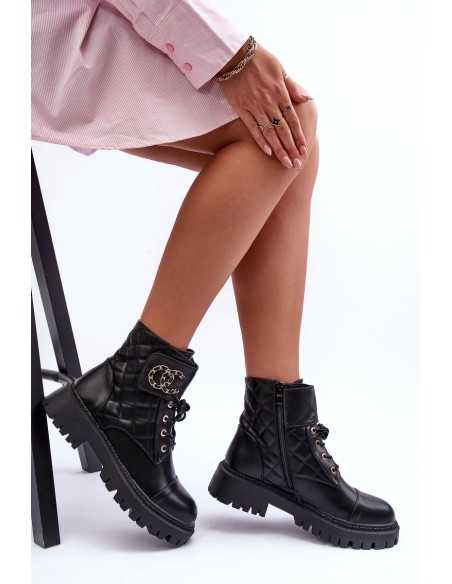 Women's Ankle Boots with Decoration Black Toye
