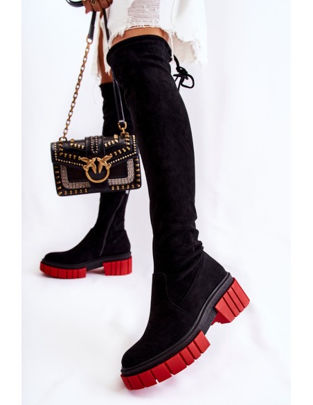 Moteriški ilgi batai, juodi ir raudoni