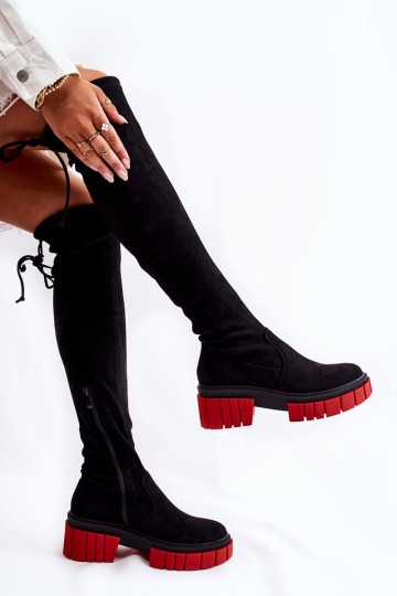 Women's Suede Boots Workers Black and Red Cheera 2