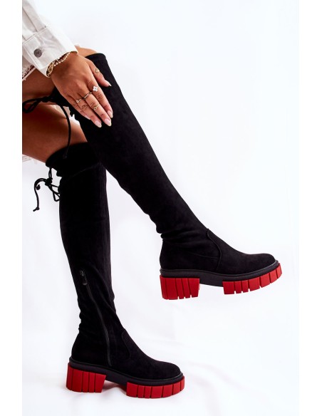 Moteriški ilgi batai, juodi ir raudoni