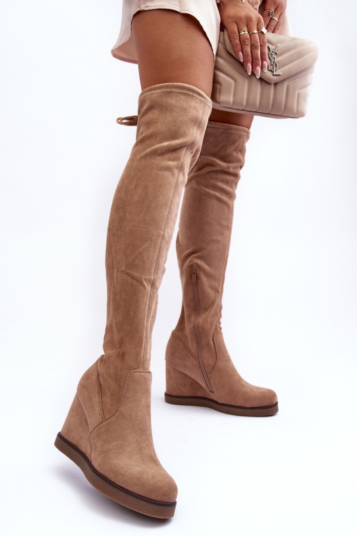 Platform Musketeer Boots in Suede Beige Mephal