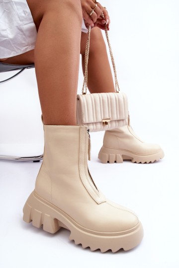 Women's Massive Platform Boots with Zipper Beige Kusma 2