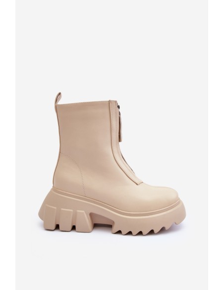 Moteriški platforminiai batai su užtrauktuku smėlio spalvos