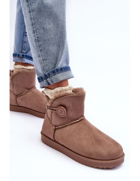 Moteriški paminkštinti sniego batai su puošmena tamsiai smėlio spalvo