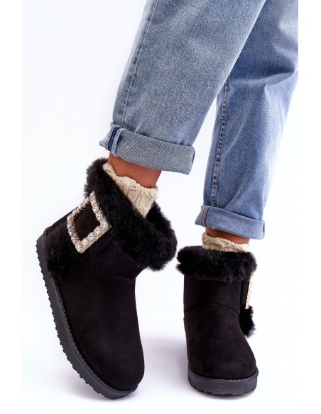 Faux Fur Lined Lace-up Snow Boots Black Dulca