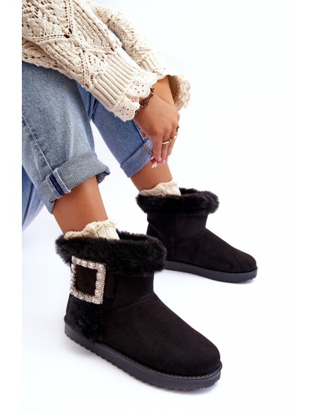 Faux Fur Lined Lace-up Snow Boots Black Dulca