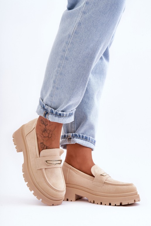 Women's Suede Slip-On Loafers Beige Pure Love