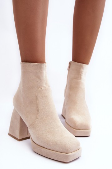 Suede Heeled Boots Beige Makeline 2
