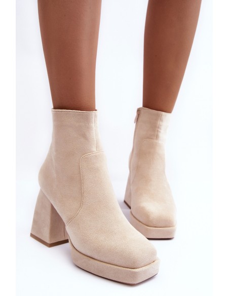 Suede Heeled Boots Beige Makeline