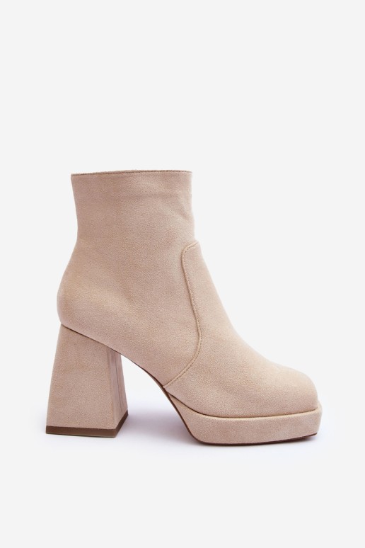 Suede Heeled Boots Beige Makeline