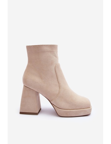 Suede Heeled Boots Beige Makeline