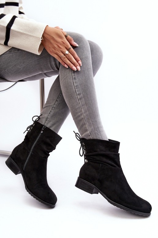 Women's Suede Boots on a Flat Heel Black Keresa